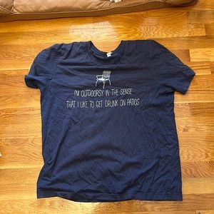 Mens graphic y size L blue “I’m outdoorsy as in I like getting drunk on patios”